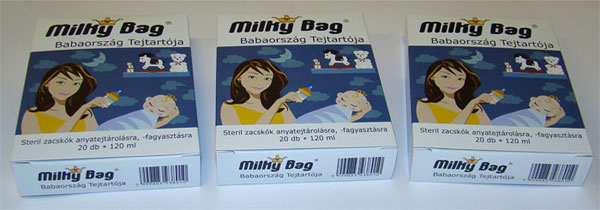 anyatejtároló zacskó doboz, MilkyBag
